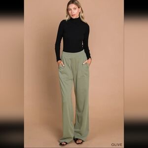 Light Olive Washed Cotton French Terry Muse Mode Trousers
